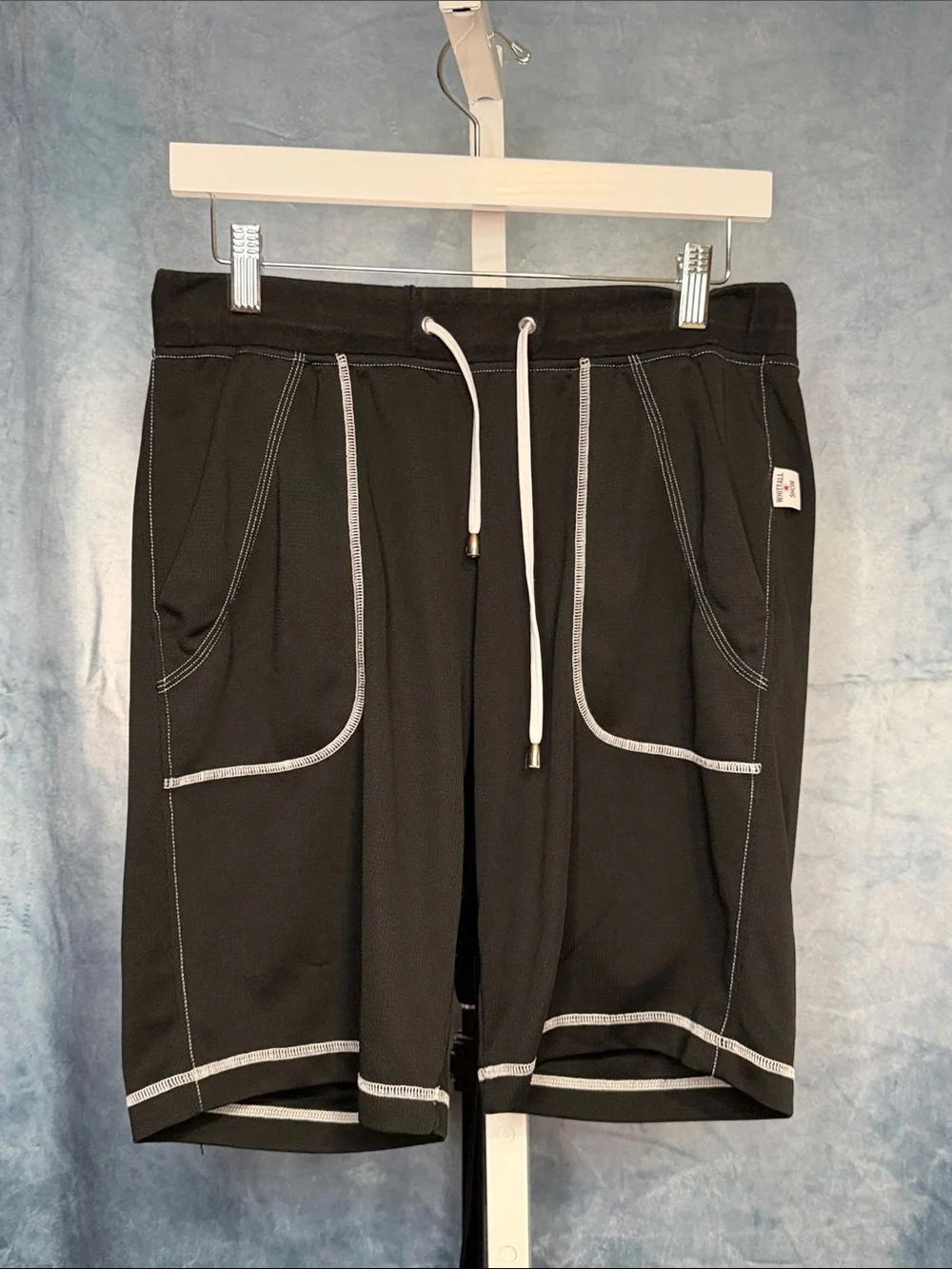 Whitall Men's Black Athletic Drawstring Shorts with Contrast Stitch Size Large